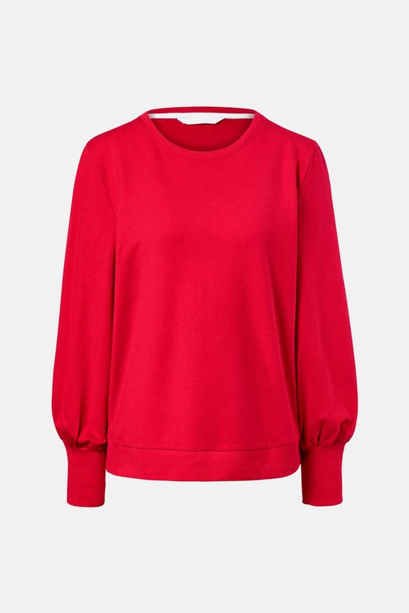 Women Crew Neck Long Sleeves Plain Shirt, Red
