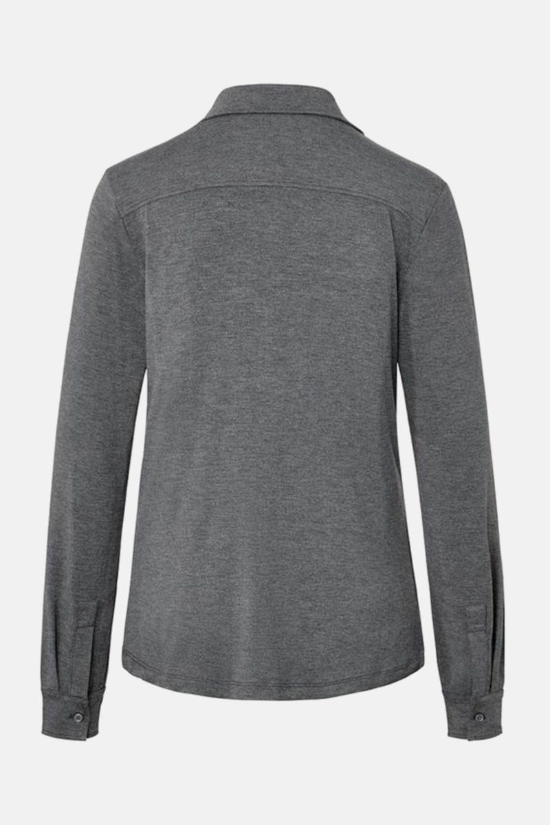 Women Spread Collar Long Sleeve Heather Shirt, Grey