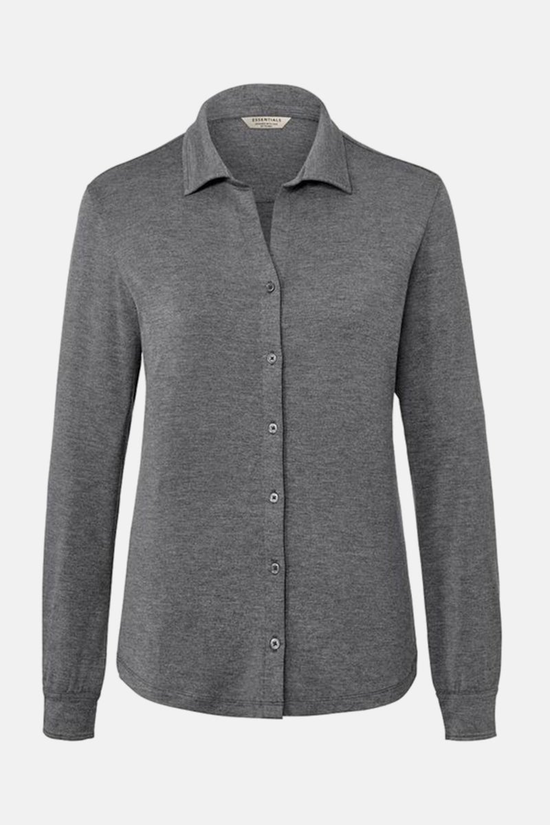 Women Spread Collar Long Sleeve Heather Shirt, Grey