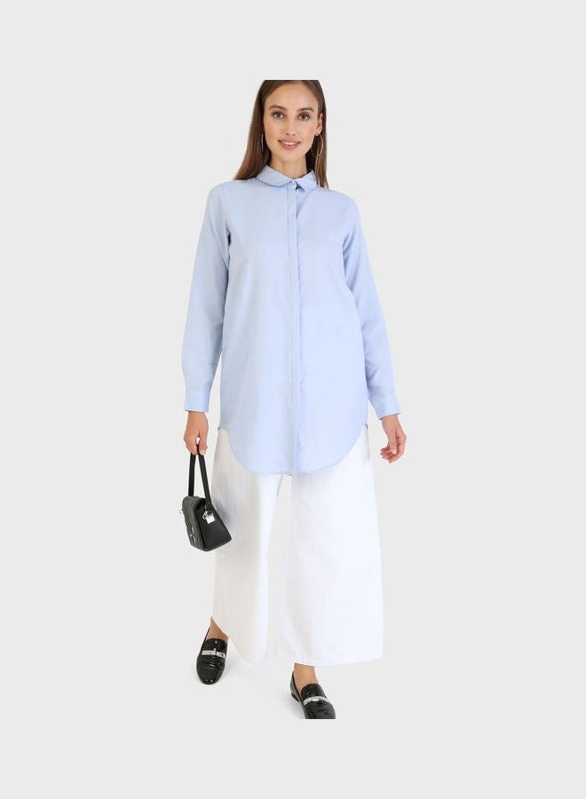 Button Down Shirt Tunic Blue