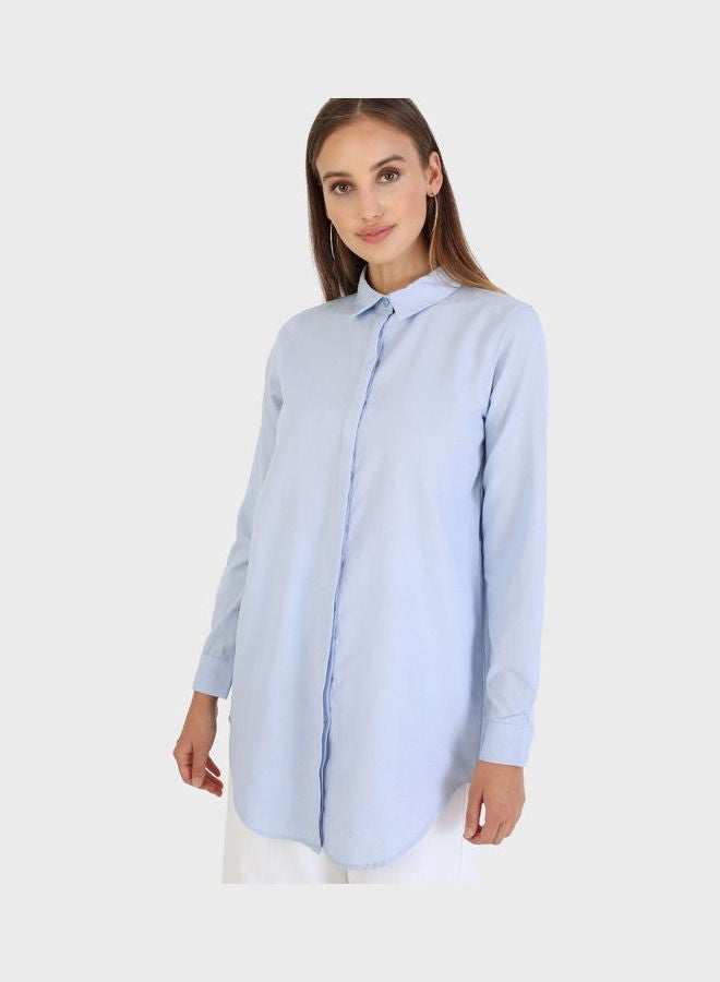 Button Down Shirt Tunic Blue