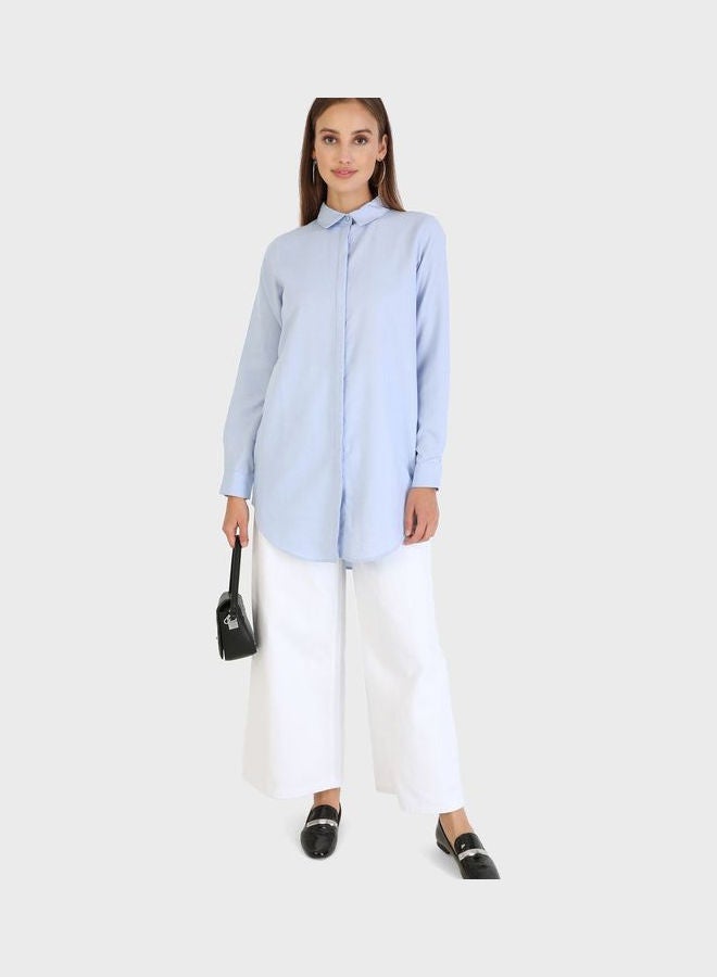 Button Down Shirt Tunic Blue