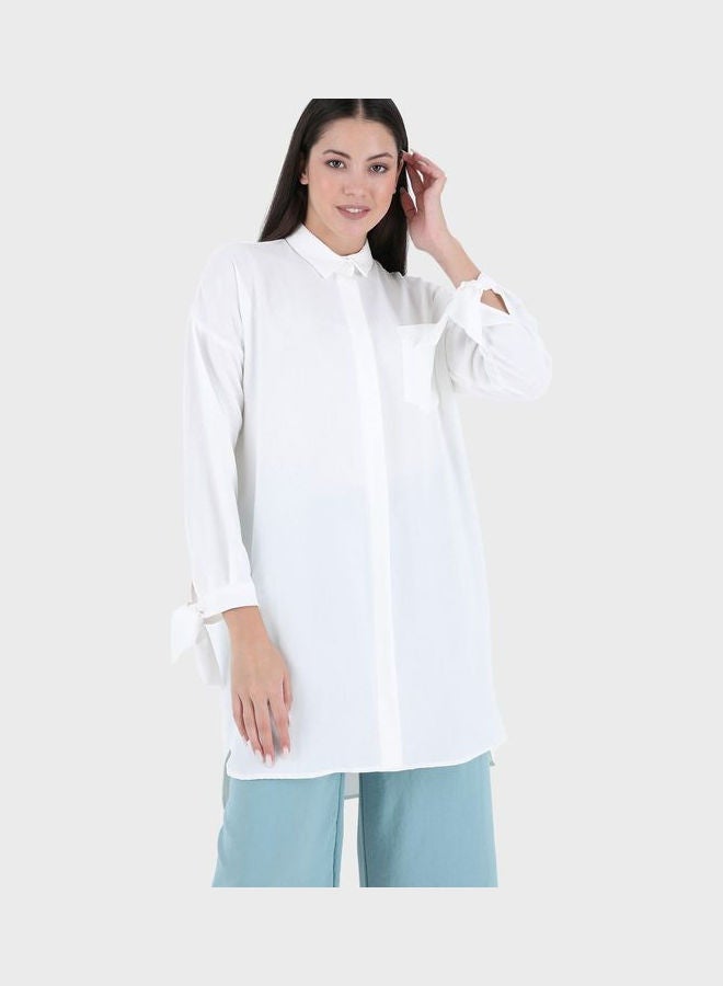 Button Detail Longline Tunic White