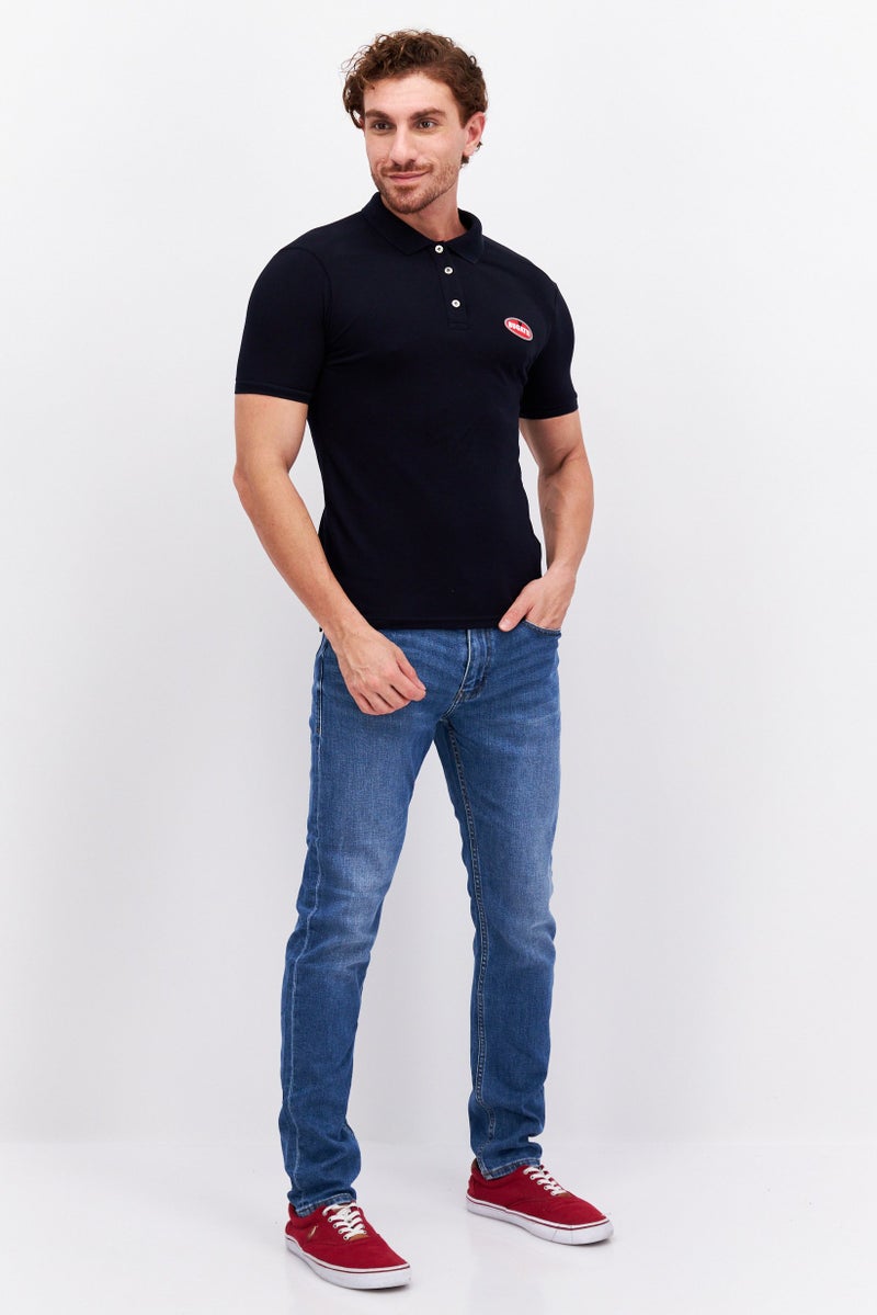 Men Regular Fit Brand Logo Short Sleeve Polo Shirt, Navy Blue