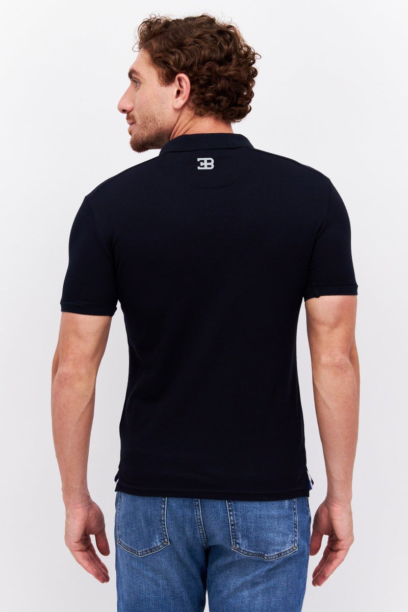 Men Regular Fit Brand Logo Short Sleeve Polo Shirt, Navy Blue