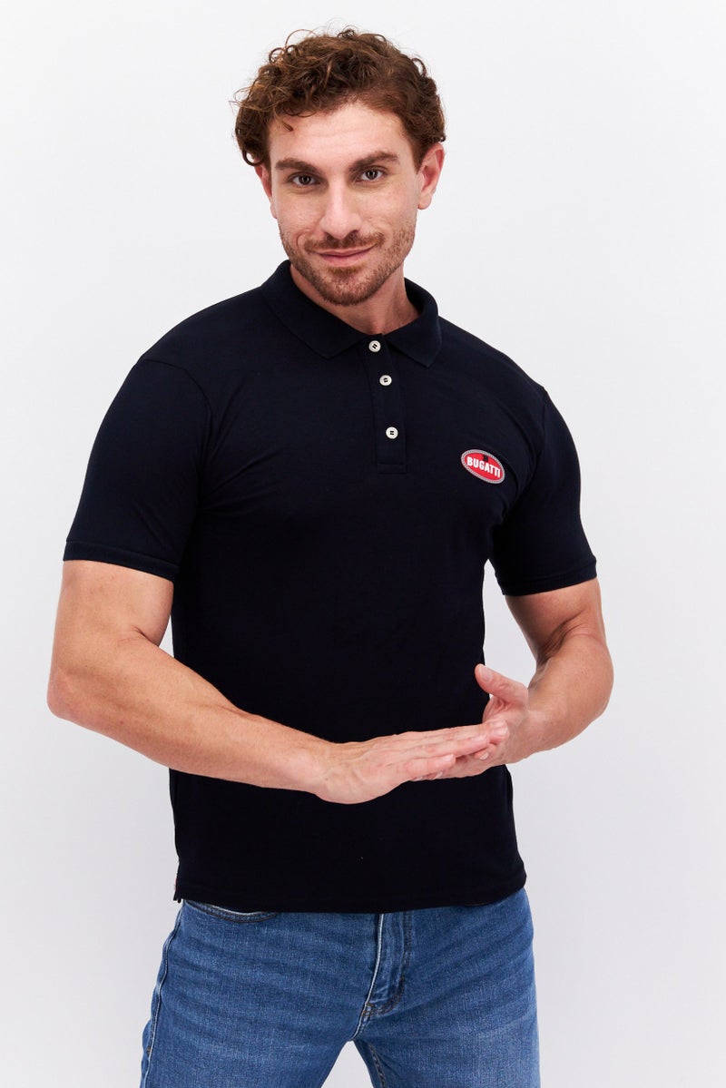 Men Regular Fit Brand Logo Short Sleeve Polo Shirt, Navy Blue