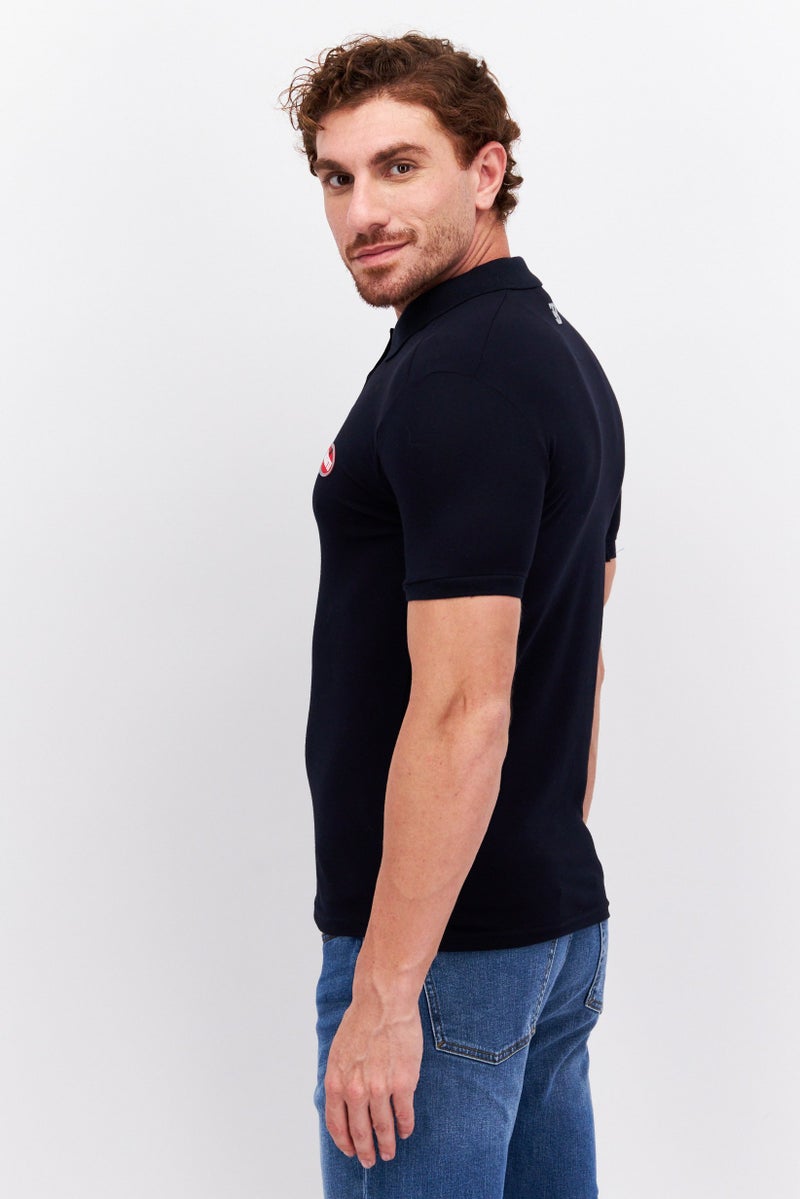 Men Regular Fit Brand Logo Short Sleeve Polo Shirt, Navy Blue