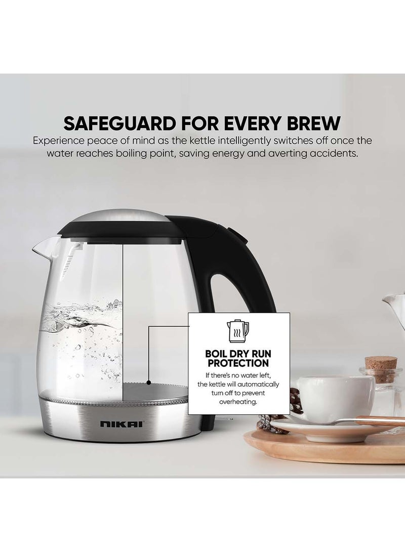 Compact, Cordless Electric Glass Kettle Boiler, Automatic Shut Off, Boil Dry Protection, Led Indicator, Integrated Filter, 360° Rotating Base, For Home And Office Use 1.7 L 2200 W NK313G Glass