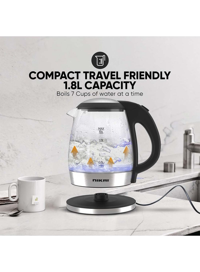 Compact, Cordless Electric Glass Kettle Boiler, Automatic Shut Off, Boil Dry Protection, Led Indicator, Integrated Filter, 360° Rotating Base, For Home And Office Use 1.7 L 2200 W NK313G Glass
