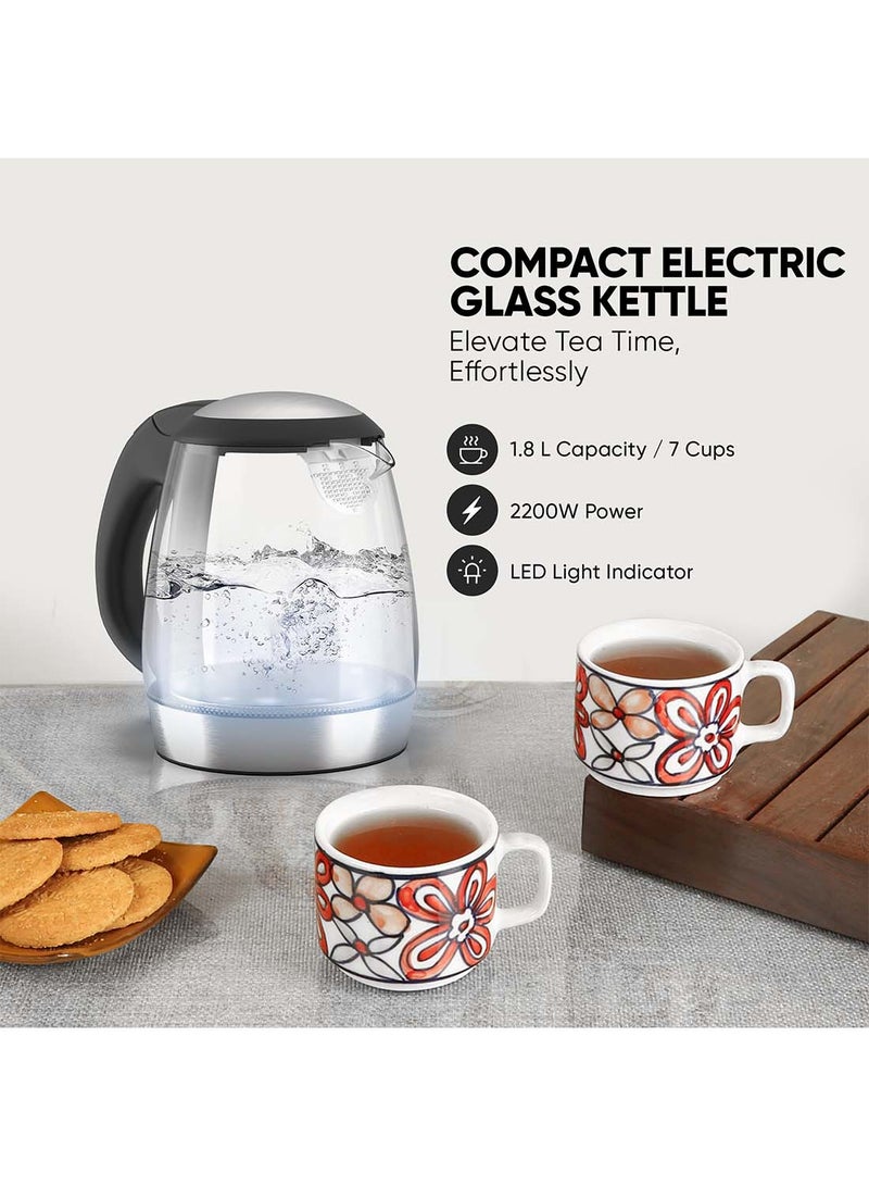 Compact, Cordless Electric Glass Kettle Boiler, Automatic Shut Off, Boil Dry Protection, Led Indicator, Integrated Filter, 360° Rotating Base, For Home And Office Use 1.7 L 2200 W NK313G Glass