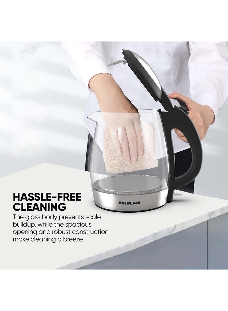 Compact, Cordless Electric Glass Kettle Boiler, Automatic Shut Off, Boil Dry Protection, Led Indicator, Integrated Filter, 360° Rotating Base, For Home And Office Use 1.7 L 2200 W NK313G Glass