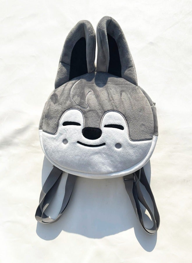 Straykids SKZOO Mini Cute Plush Backpack Schoolbag - Grey Wolfchan