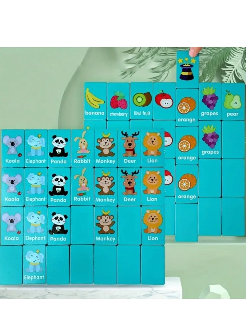 1set Fun Multifunctional Educational Toys, Fruit Animals, Dragons, Dominoes, Memory Chess Stacking, Musicians, Eyes, Coordination, Exercise, Logic Thinking, Memory Building, Wooden Board Game Toys