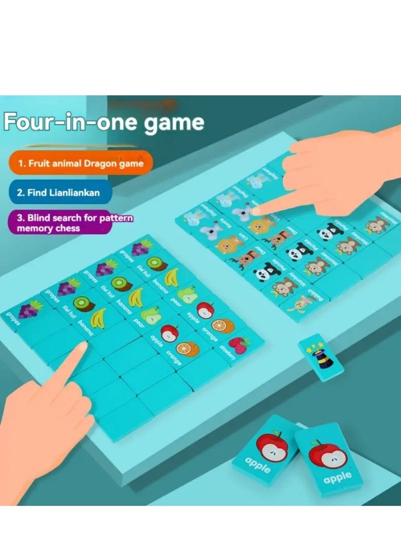 1set Fun Multifunctional Educational Toys, Fruit Animals, Dragons, Dominoes, Memory Chess Stacking, Musicians, Eyes, Coordination, Exercise, Logic Thinking, Memory Building, Wooden Board Game Toys