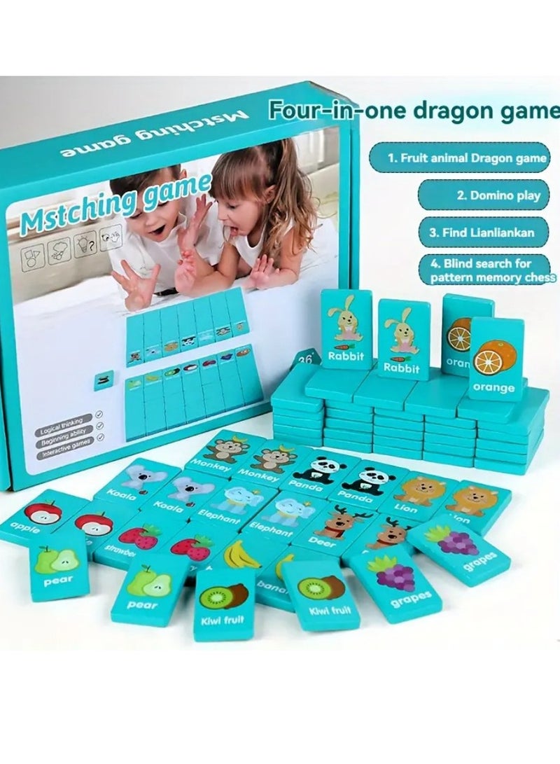 1set Fun Multifunctional Educational Toys, Fruit Animals, Dragons, Dominoes, Memory Chess Stacking, Musicians, Eyes, Coordination, Exercise, Logic Thinking, Memory Building, Wooden Board Game Toys