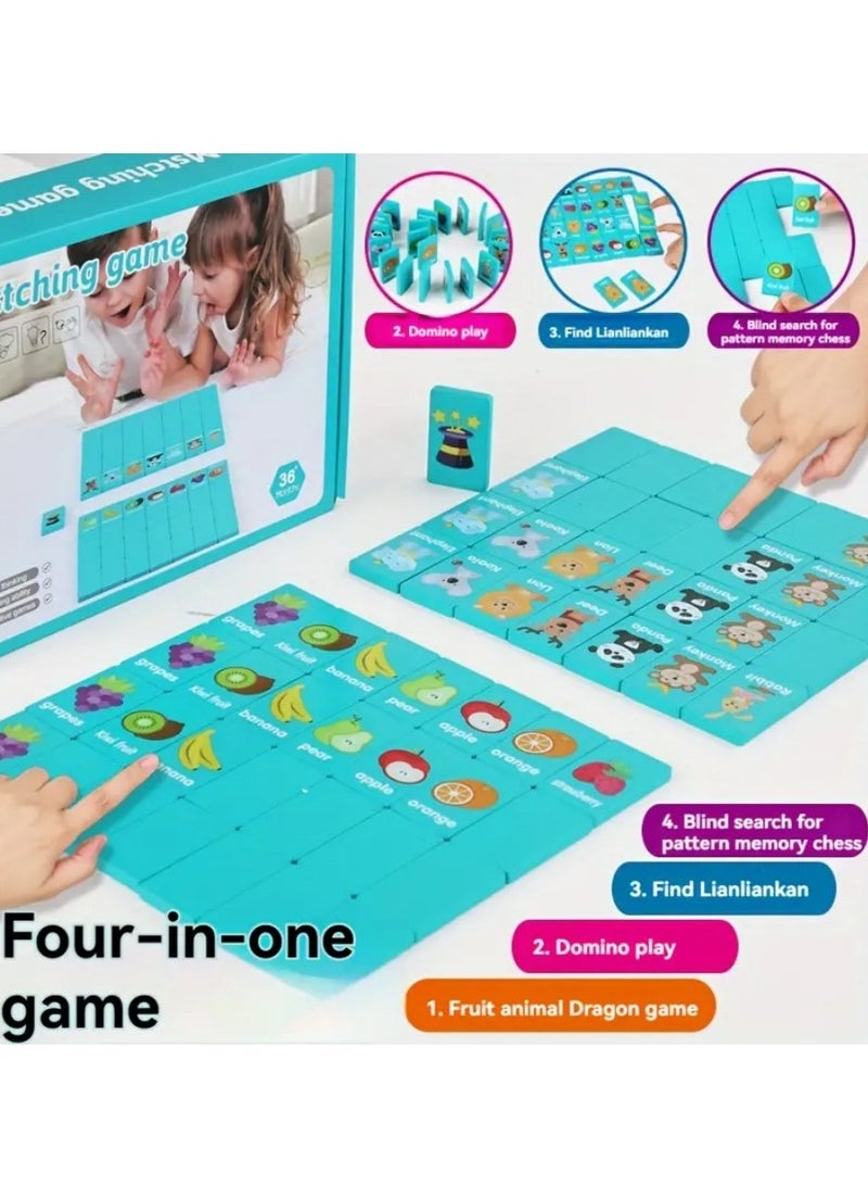1set Fun Multifunctional Educational Toys, Fruit Animals, Dragons, Dominoes, Memory Chess Stacking, Musicians, Eyes, Coordination, Exercise, Logic Thinking, Memory Building, Wooden Board Game Toys