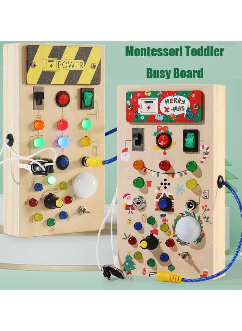 Montessori Toddler Busy Board, Baby Wooden Busy Board with 8 LED Light switches, Sensory Toys Light Switch Toys Travel Toys for 3+ Year Old Baby and Toddler