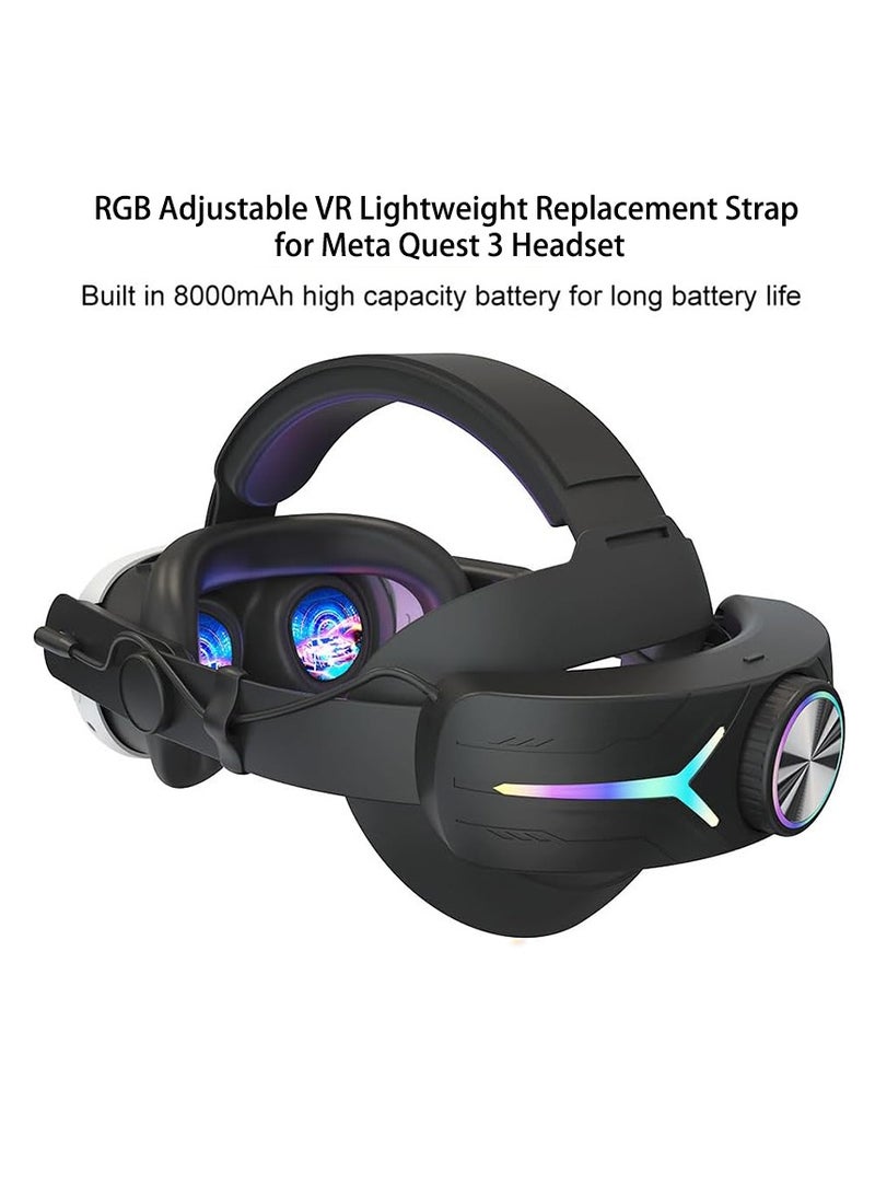 8000mAH Battery For Meta Oculus Quest 3 Head Strap Charging Headset VR RGB Accessories Elite Headstrap(Black)