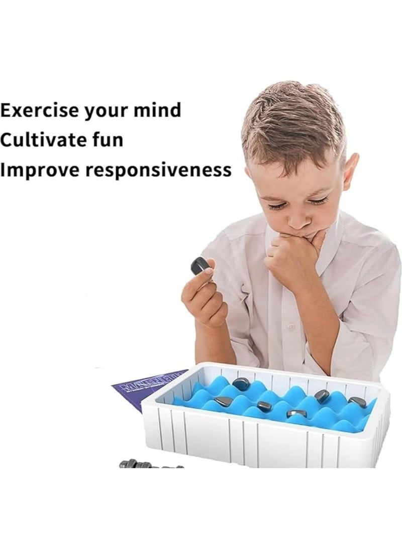 Magnetic Chess Game set with Rocks,Fun Table Top Multiplayer Magnetic Chess Game with Stones,Kluster Magnet Game with Sponge Groove/Rope,Magnet Chess Game,Cluster Game for Kids Adult Board Games (B)