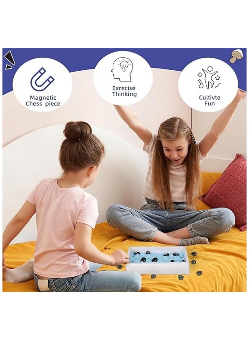 Magnetic Chess Game set with Rocks,Fun Table Top Multiplayer Magnetic Chess Game with Stones,Kluster Magnet Game with Sponge Groove/Rope,Magnet Chess Game,Cluster Game for Kids Adult Board Games (B)