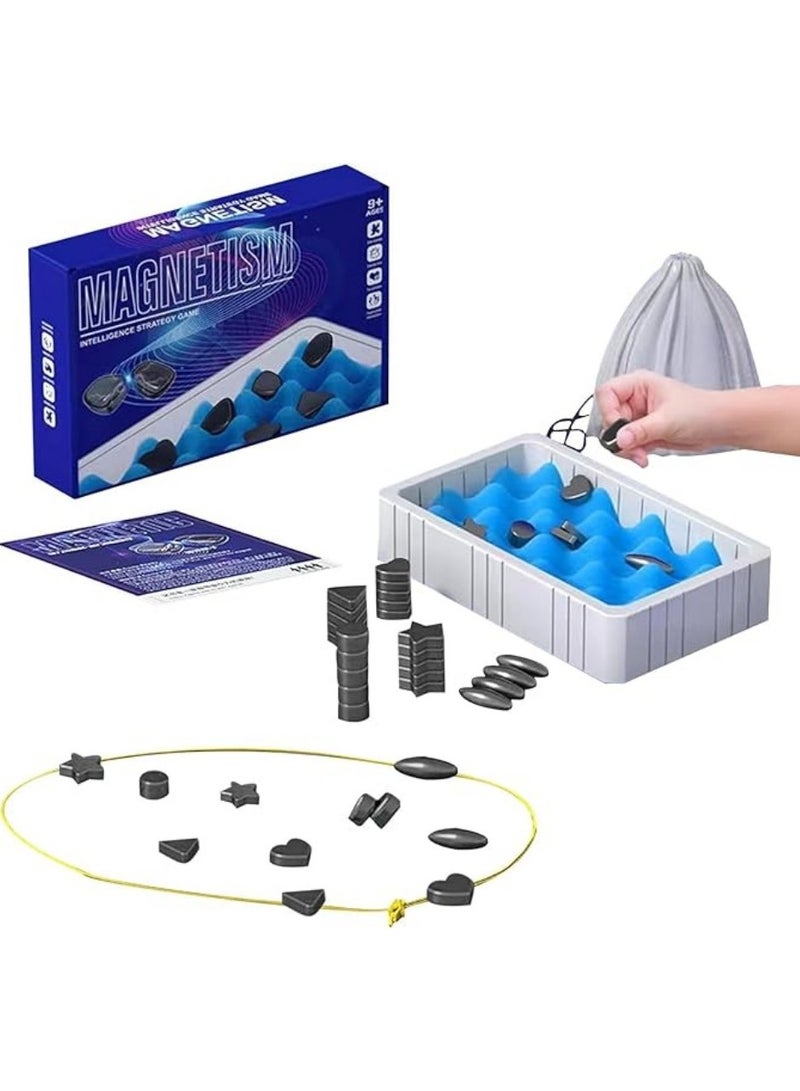 Magnetic Chess Game set with Rocks,Fun Table Top Multiplayer Magnetic Chess Game with Stones,Kluster Magnet Game with Sponge Groove/Rope,Magnet Chess Game,Cluster Game for Kids Adult Board Games (B)