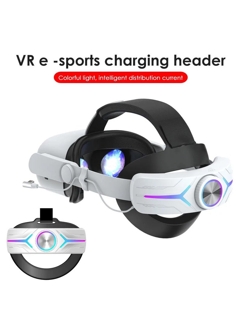 2in1 Charging Head Strap for Oculus Quest 2 Adjustable Alternative 8000mAh Head Strap For Oculus Quest 2 VR Accessories (White)