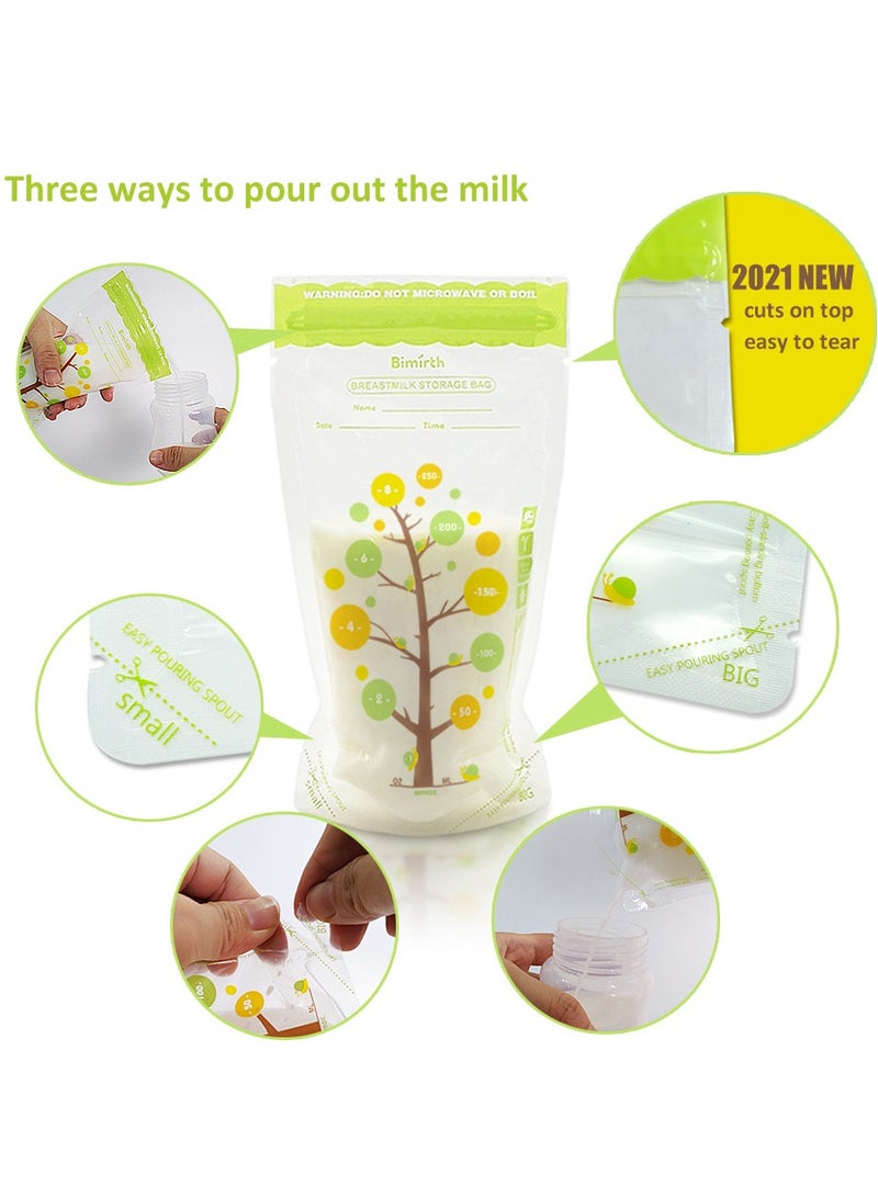 112 Piece Baby Self-standing Bottom Design Breast Milk Storage Bags With Double Zipper, 250 ml