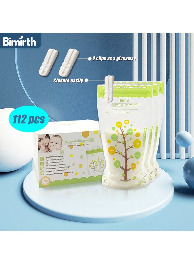 112 Piece Baby Self-standing Bottom Design Breast Milk Storage Bags With Double Zipper, 250 ml