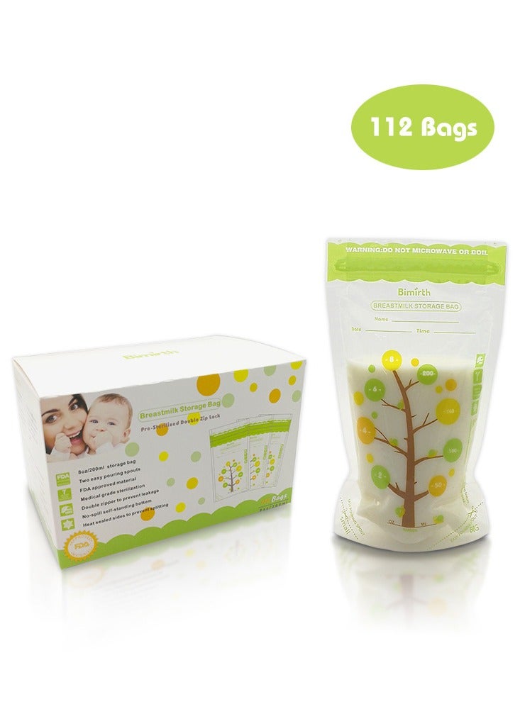 112 Piece Baby Self-standing Bottom Design Breast Milk Storage Bags With Double Zipper, 250 ml