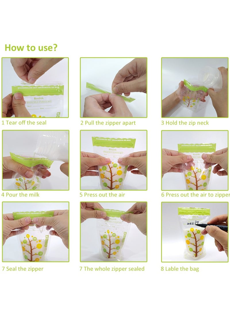 112 Piece Baby Self-standing Bottom Design Breast Milk Storage Bags With Double Zipper, 250 ml