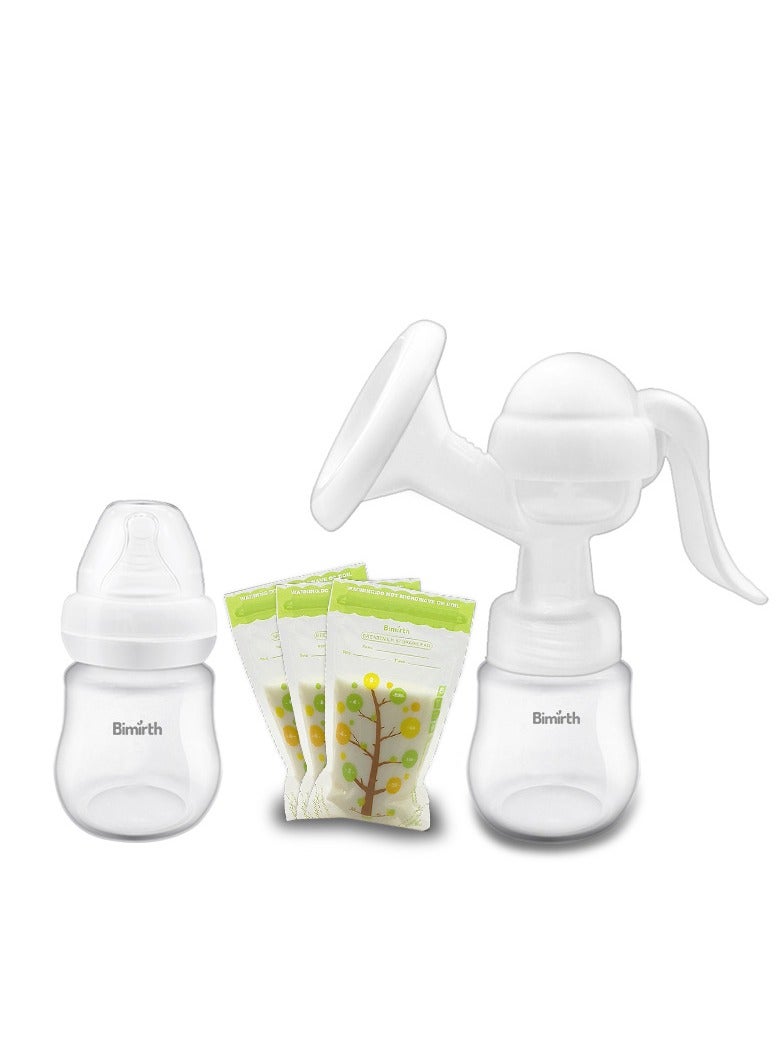Manual Silicone Breast Pump With Adjustable Suction With 1 Feeding Bottle，3 Breastmilk Bag