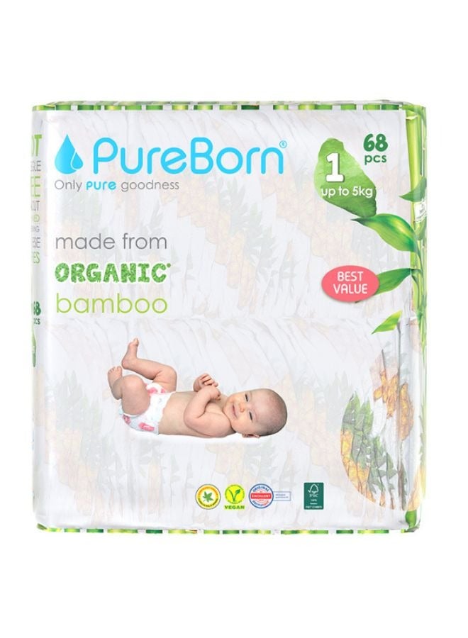 Organic Bamboo Size 1 Diapers Upto 5 Kgs 68 Count