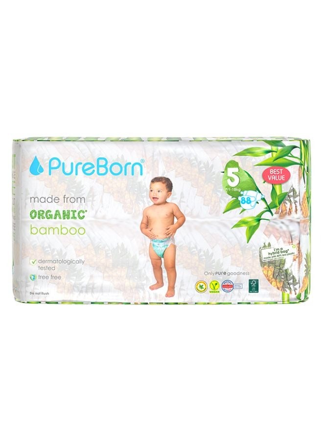 Organic Bamboo Size 5 Diapers 11-18 Kg 88 Count