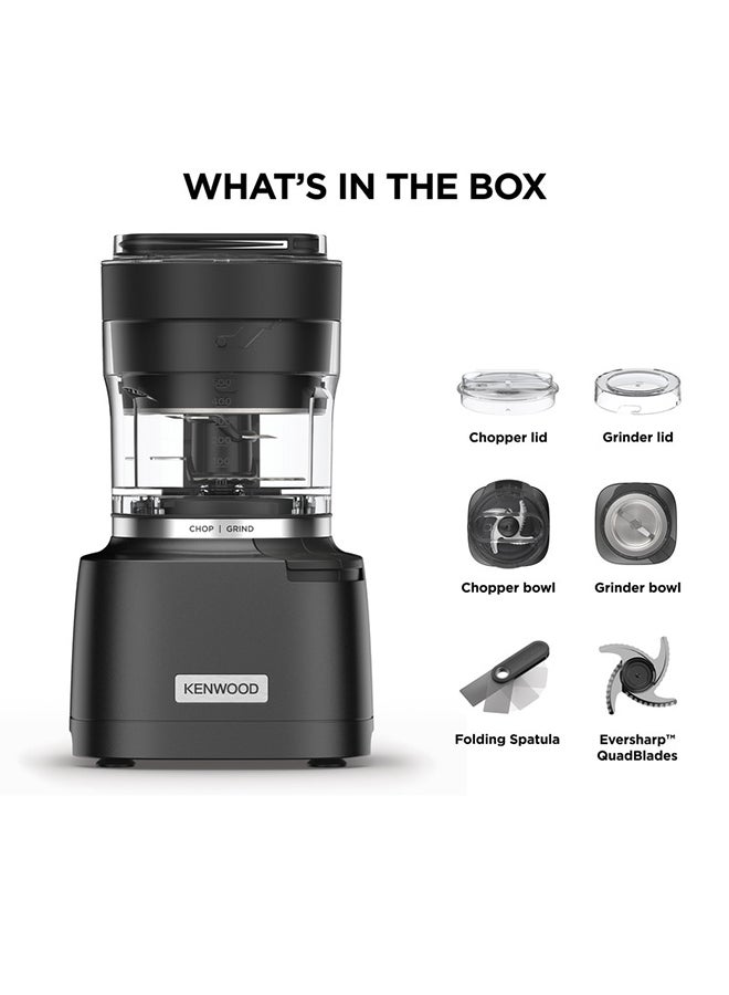 2-in-1 Chopper + Grinder — 1000W Powerful Metal Grinder & Electric Chopper with Ever sharp Quad blades, 900ml Bowl Capacity, Dripper Pro & Spatula for Wet Chopping & Dry Grinding 500 ml 800 W CHP80.000SI Grey