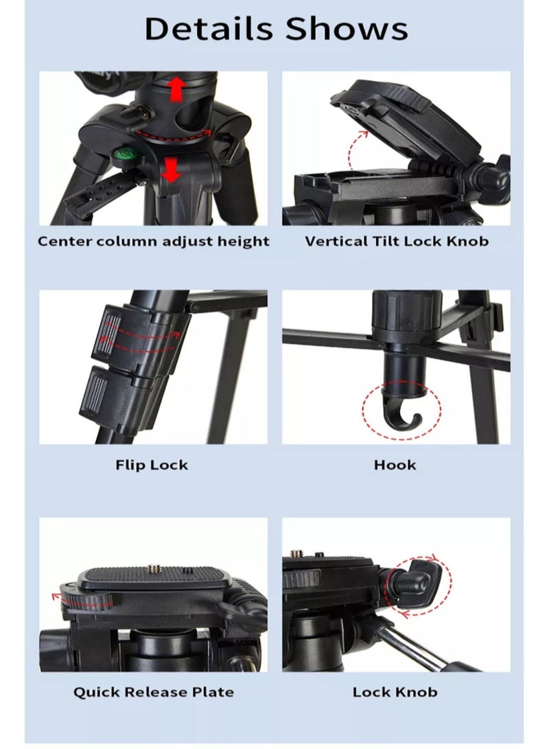 Professional Camera Tripod Stand Lightweight Travel Aluminum Stand Multifunctional Professional Tripod 360° Rotation Tripod Stand Horizontal Rotatable Center Column tripod (KP-2294)