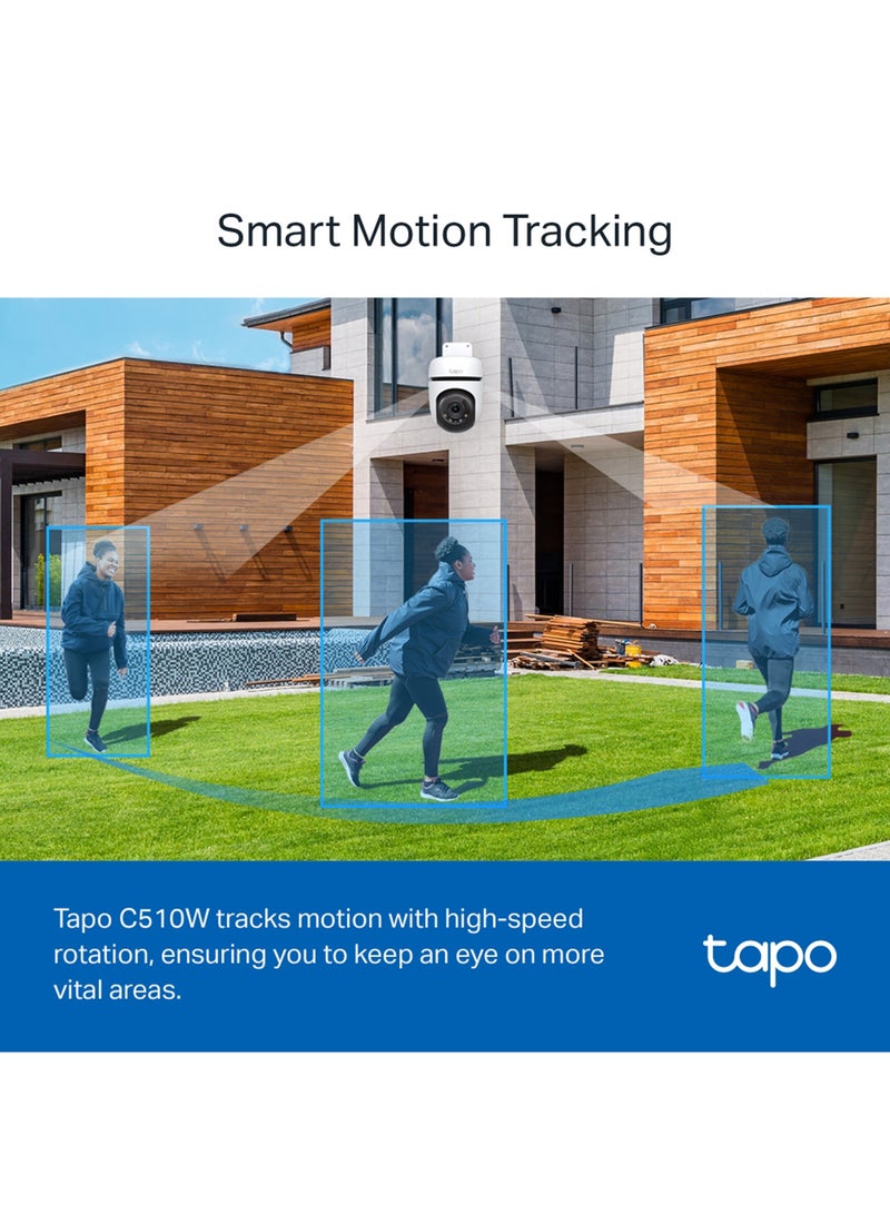 Tapo C510W 2K Outdoor Wired Pan/Tilt Security Wi-Fi Camera, 360° View, Motion Tracking, Works w/Alexa & Google Home, Color Night Vision, Free AI Detection, Cloud & SD Card Storage(up to 512GB)