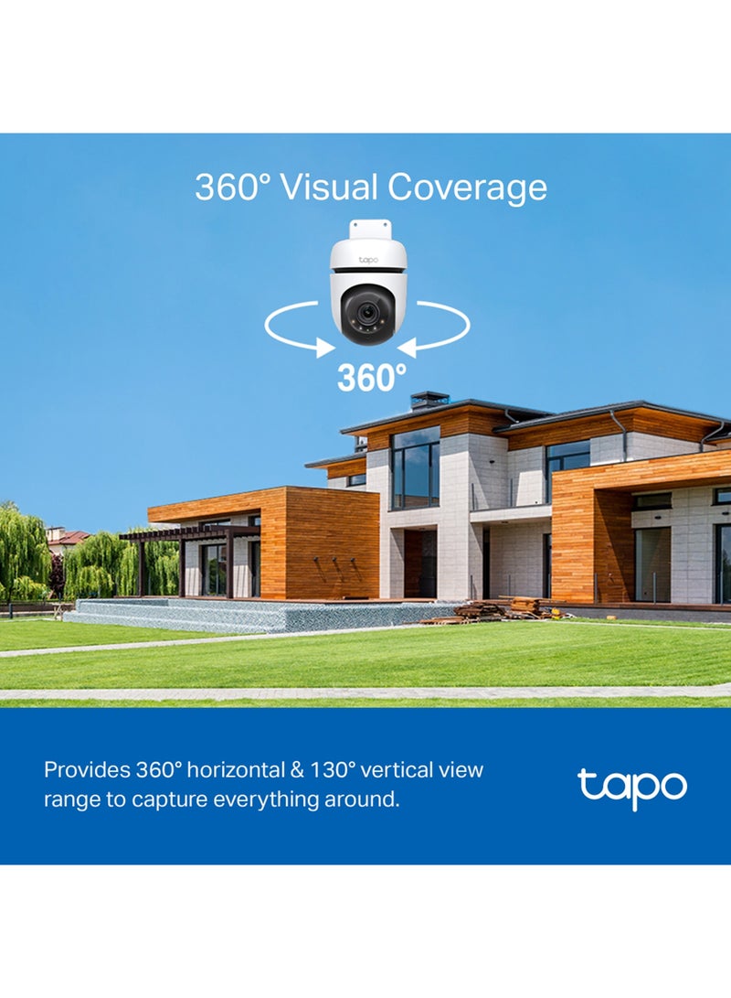 Tapo C510W 2K Outdoor Wired Pan/Tilt Security Wi-Fi Camera, 360° View, Motion Tracking, Works w/Alexa & Google Home, Color Night Vision, Free AI Detection, Cloud & SD Card Storage(up to 512GB)