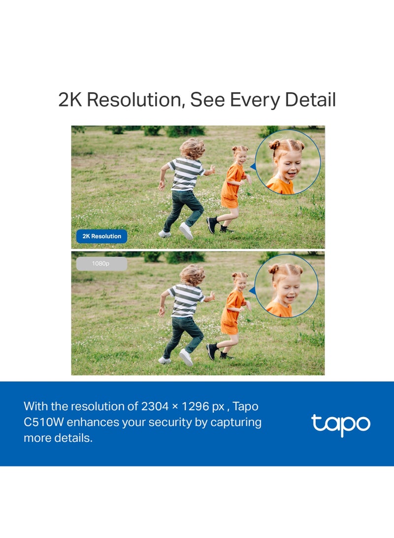 Tapo C510W 2K Outdoor Wired Pan/Tilt Security Wi-Fi Camera, 360° View, Motion Tracking, Works w/Alexa & Google Home, Color Night Vision, Free AI Detection, Cloud & SD Card Storage(up to 512GB)