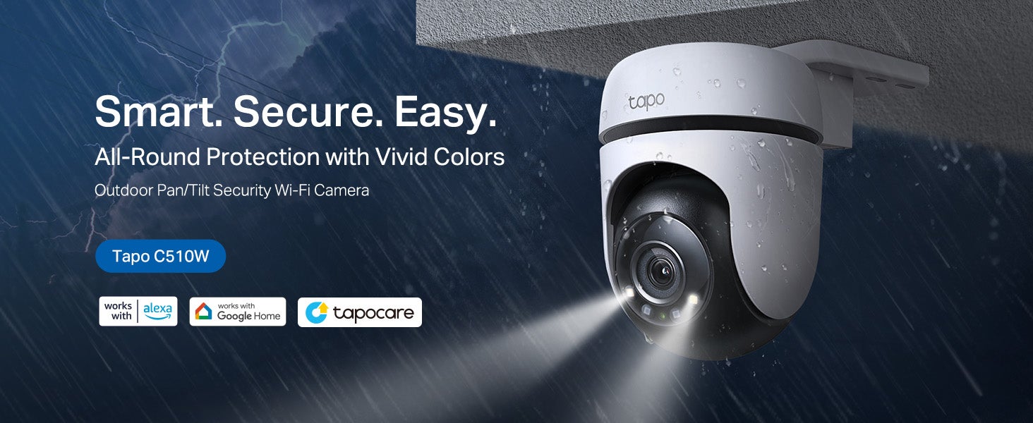 Tapo C510W 2K Outdoor Wired Pan/Tilt Security Wi-Fi Camera, 360° View, Motion Tracking, Works w/Alexa & Google Home, Color Night Vision, Free AI Detection, Cloud & SD Card Storage(up to 512GB)