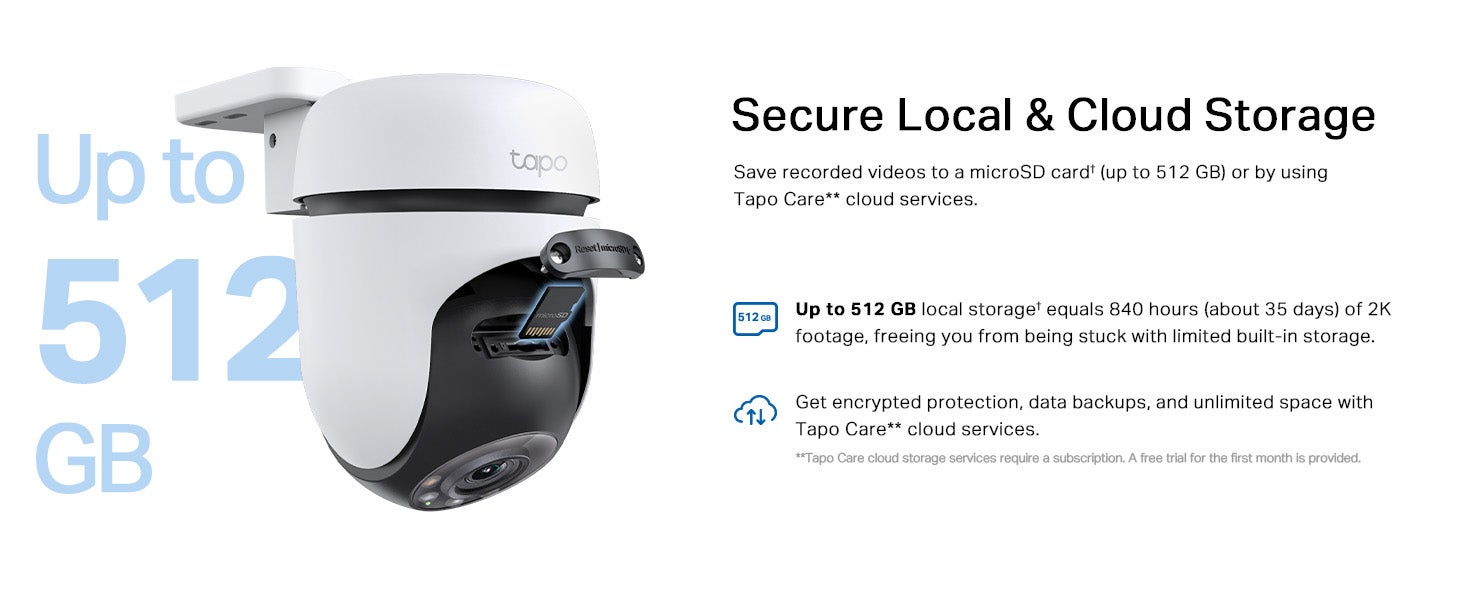 Tapo C510W 2K Outdoor Wired Pan/Tilt Security Wi-Fi Camera, 360° View, Motion Tracking, Works w/Alexa & Google Home, Color Night Vision, Free AI Detection, Cloud & SD Card Storage(up to 512GB)