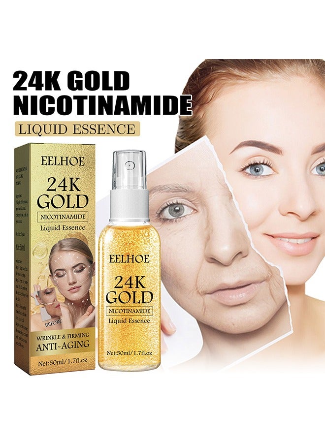 24K Gold Nicotinamide Liquid Essence, Skin Brightening Anti Aging Face Serum Moisturizer