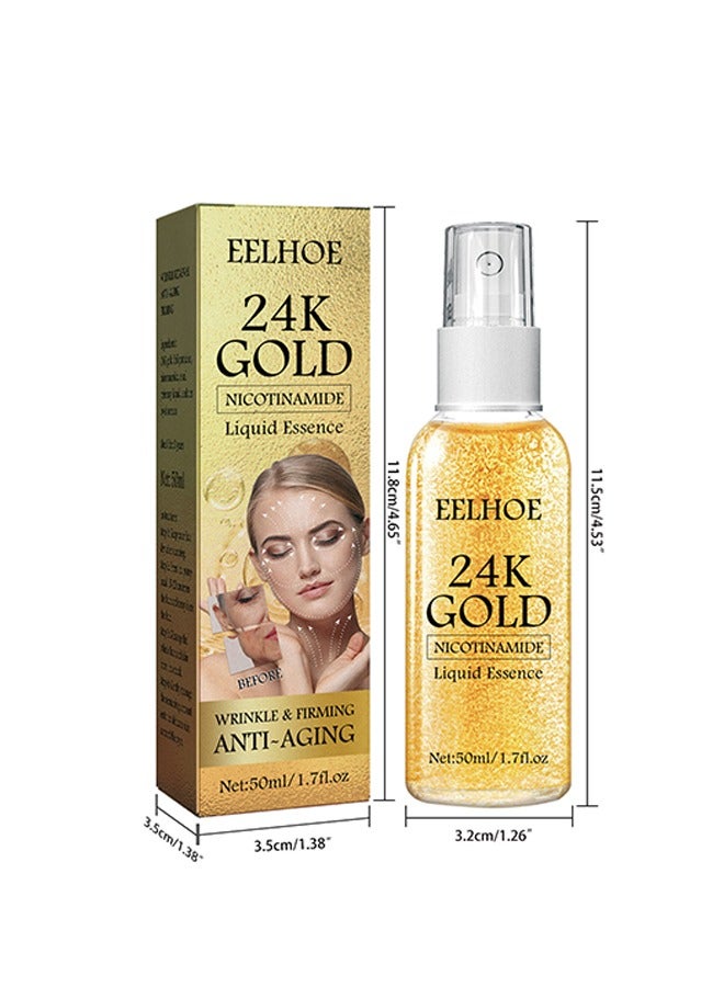 24K Gold Nicotinamide Liquid Essence, Skin Brightening Anti Aging Face Serum Moisturizer