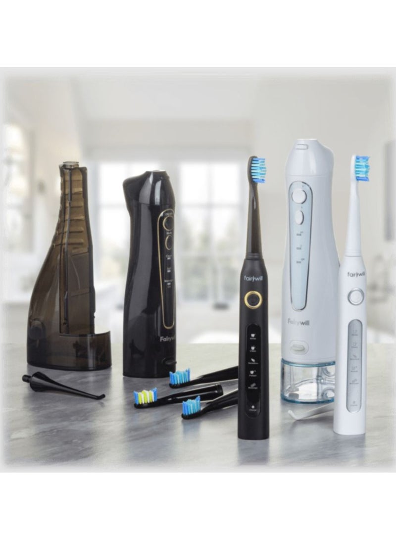 Fairywill Electric Toothbrush and Water Flosser Combo with 8 Heads white