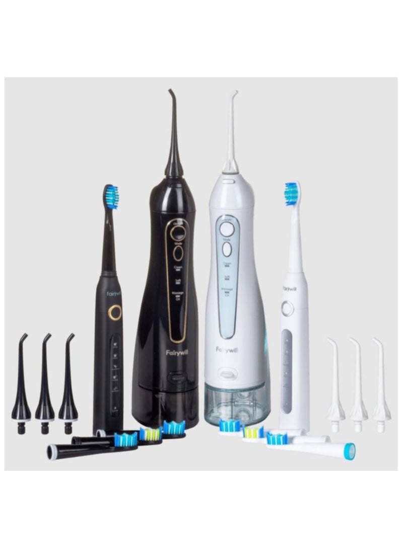 Fairywill Electric Toothbrush and Water Flosser Combo with 8 Heads white