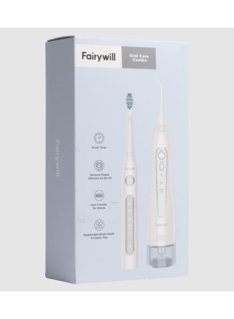 Fairywill Electric Toothbrush and Water Flosser Combo with 8 Heads white