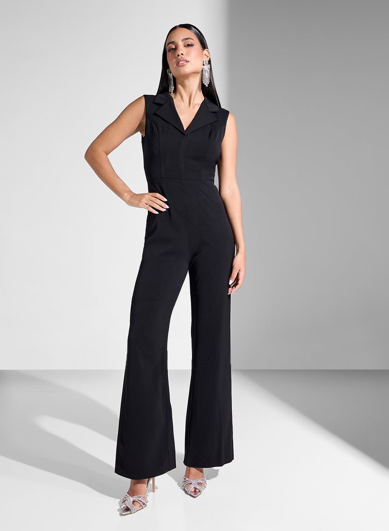 Blazer neck crepe jumpsuit