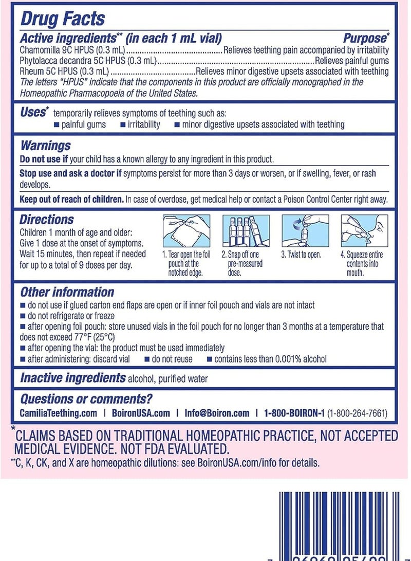 Camilia Teething Drops for Daytime and Nighttime Relief of Painful or Swollen Gums and Irritability in Babies - 30 Count