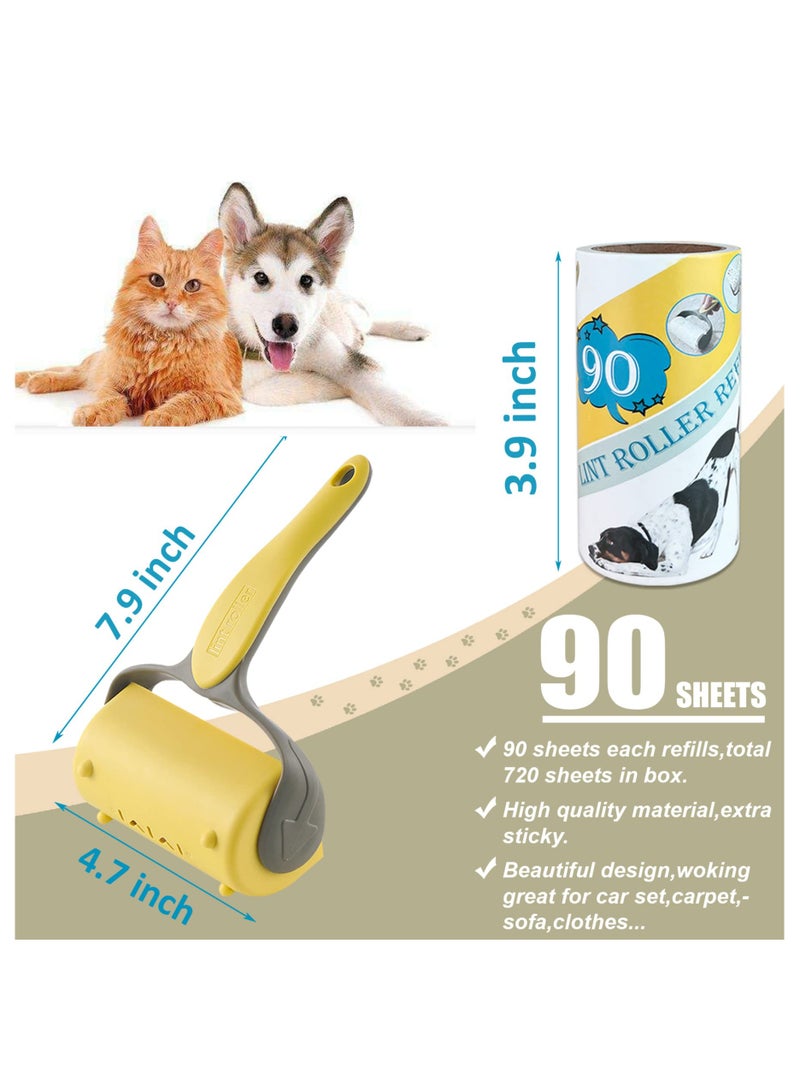 Lint Rollers for Pet Hair,Total 720 Sheets Value Pack Lint Remover for Clothes,Carpet,Couch,Dog & Cat Hair,Contains 2 Portable Handles,8 Refills