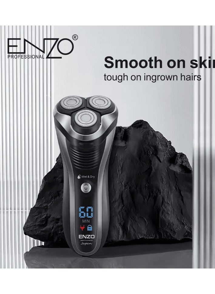 ENZO EN-9309 Rechargeable Three Swivel Head Men's Electric Shaver - High-Performance Rotary Shaver with Precision Blades, LED Display, and Long-Lasting Battery - Intl Version