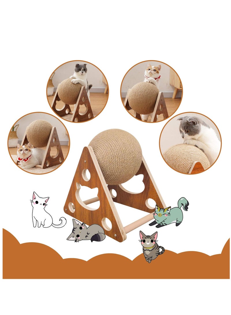 Cat Scratching Ball, Scratching Toy, Interactive Solid Wooden Pet Toy for Cats and Kittens, 6.5 Inch Diameter